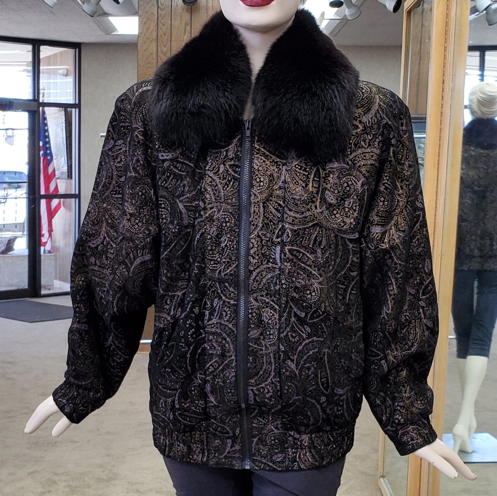 Leather Jacket with Fox Fur Collar
